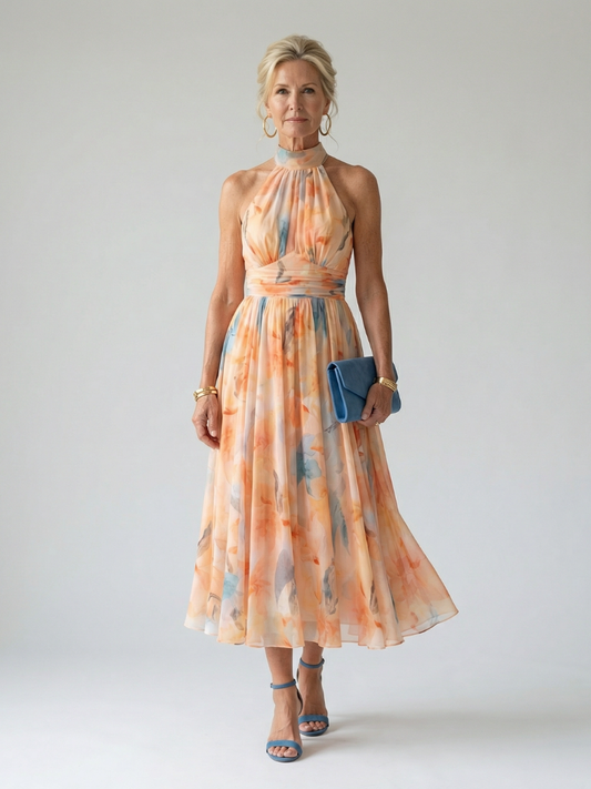 Ariadna | Vestido Midi con Cuello Halter Suave