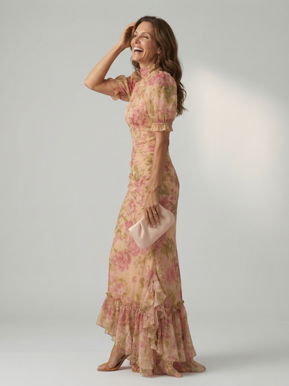 Leticia | Vestido Maxi de Cuello Alto Suave