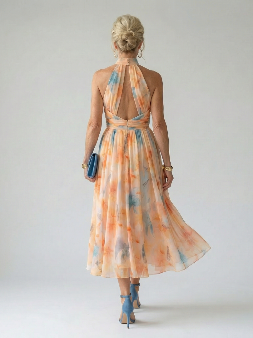 Ariadna | Vestido Midi con Cuello Halter Suave