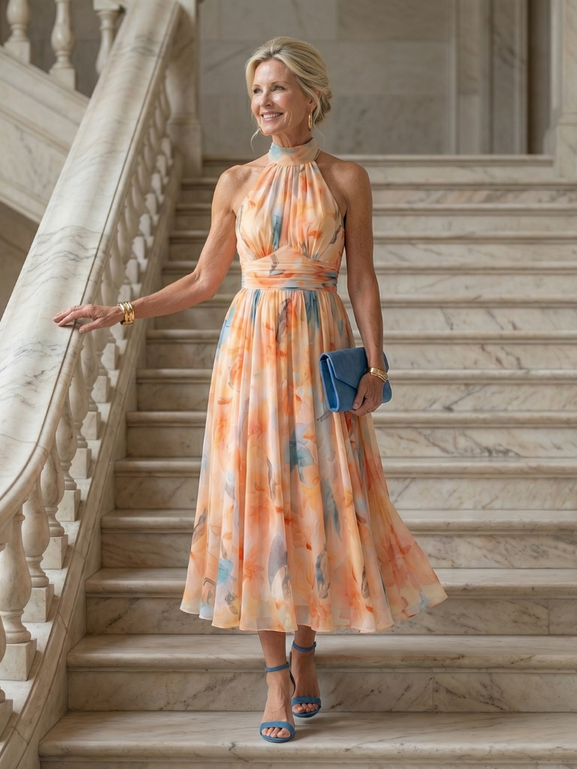 Ariadna | Vestido Midi con Cuello Halter Suave