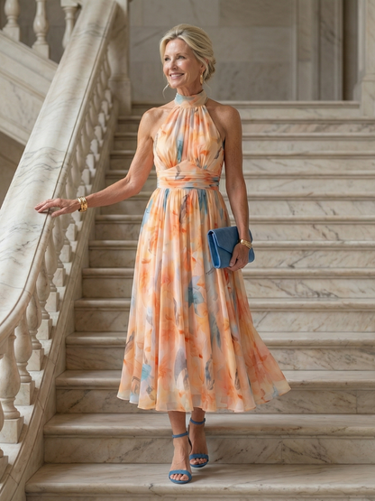 Ariadna | Vestido Midi con Cuello Halter Suave
