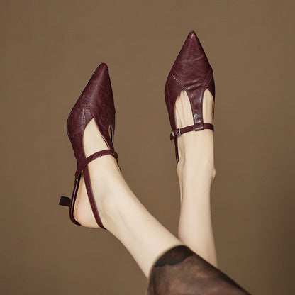 Tacones Altos de Cuero Noir Auténtico