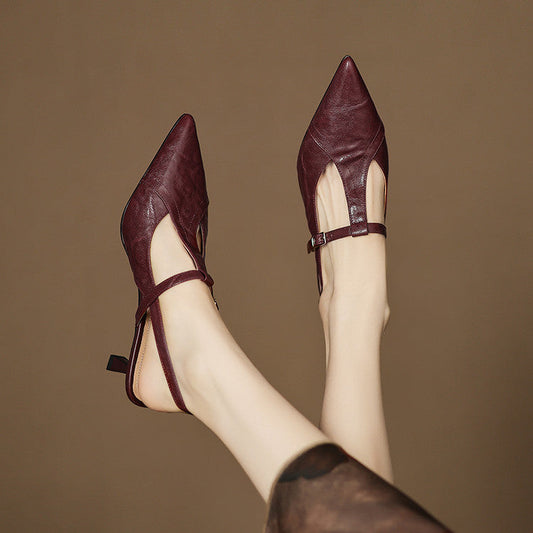 Tacones Altos de Cuero Noir Auténtico
