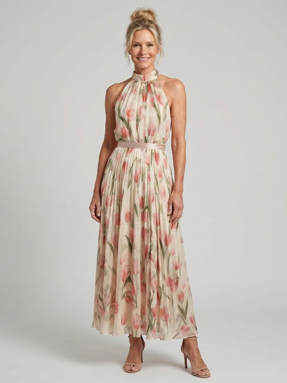 Alejandra | Vestido Midi Floral con Cuello Halter