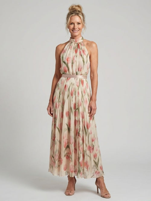 Alejandra | Vestido Midi Floral con Cuello Halter