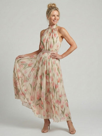 Alejandra | Vestido Midi Floral con Cuello Halter