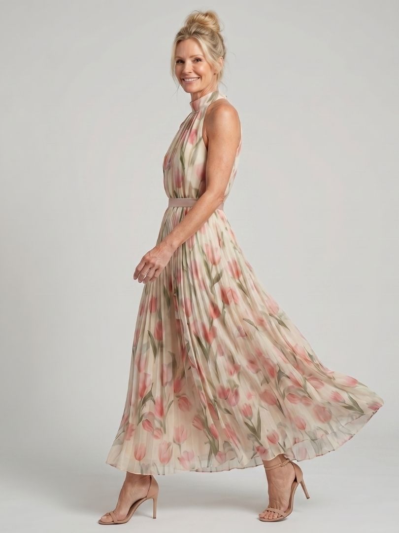 Alejandra | Vestido Midi Floral con Cuello Halter