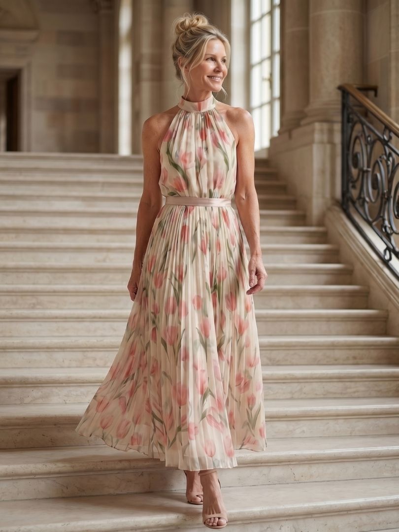 Alejandra | Vestido Midi Floral con Cuello Halter