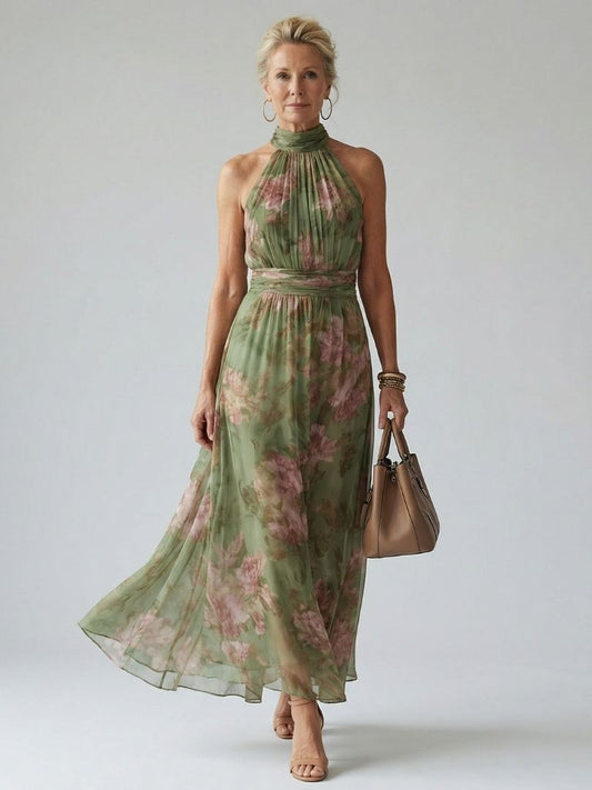 Adriana | Vestido Midi con Cuello Halter Fruncido