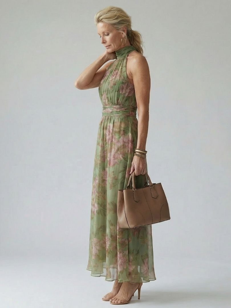 Adriana | Vestido Midi con Cuello Halter Fruncido