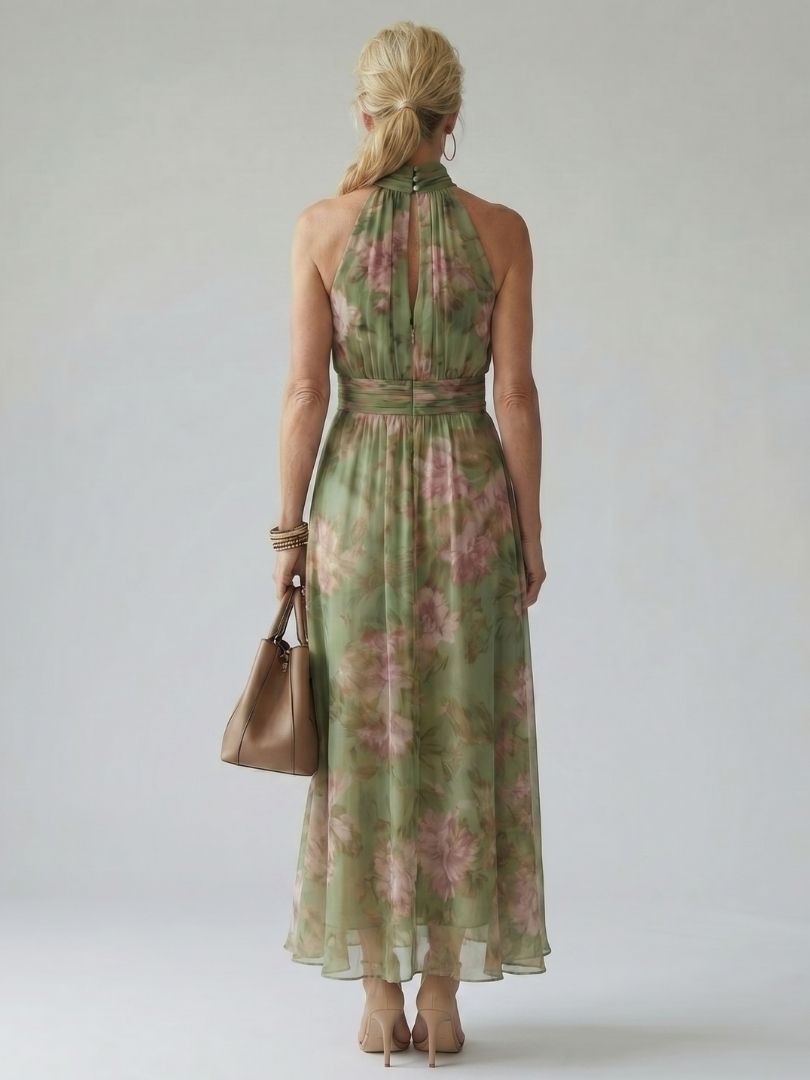 Adriana | Vestido Midi con Cuello Halter Fruncido