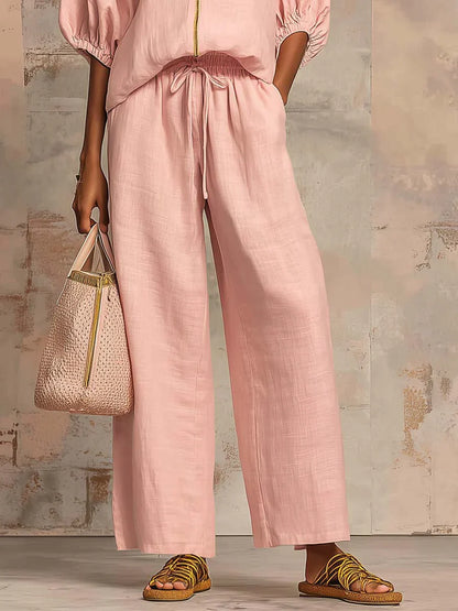 Alba | Conjunto de dos piezas en lino y algodón: Camisa de estilo relajado y pantalón de pernera ancha